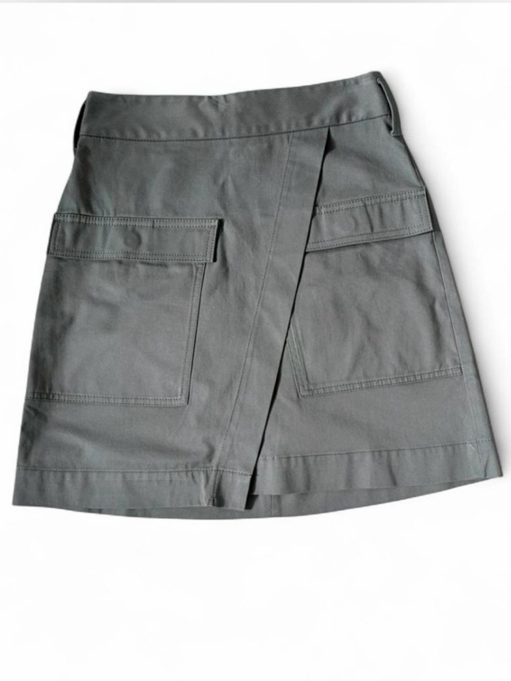 Banana Republic Olive Green Wrap-Front Mini Skirt with Flap Pockets